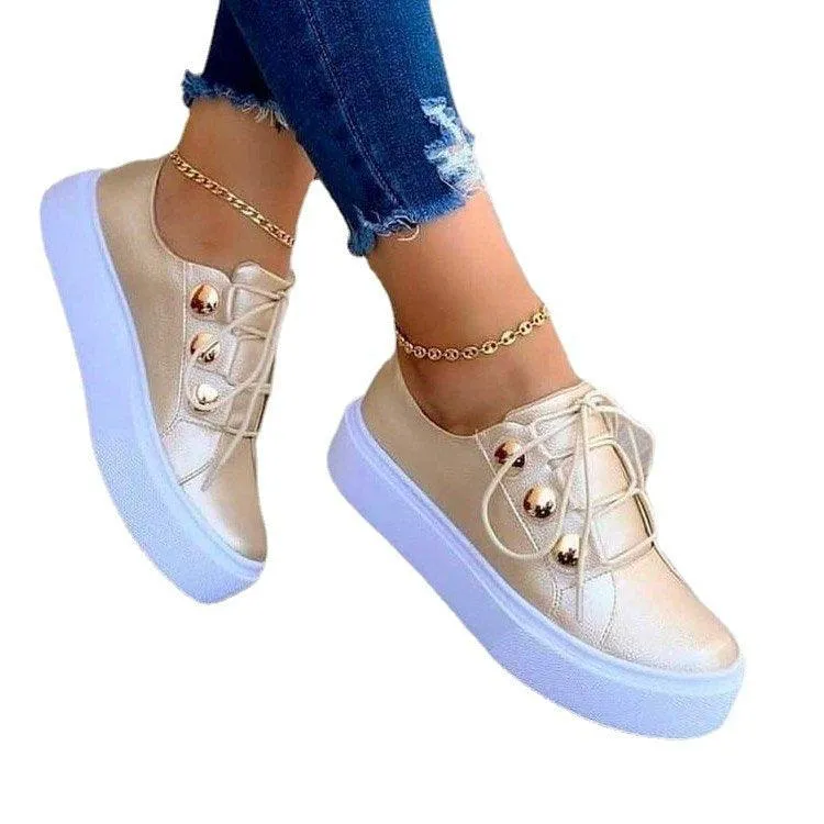 Casual Lace-Up Rivet Flats Women's Sneakers