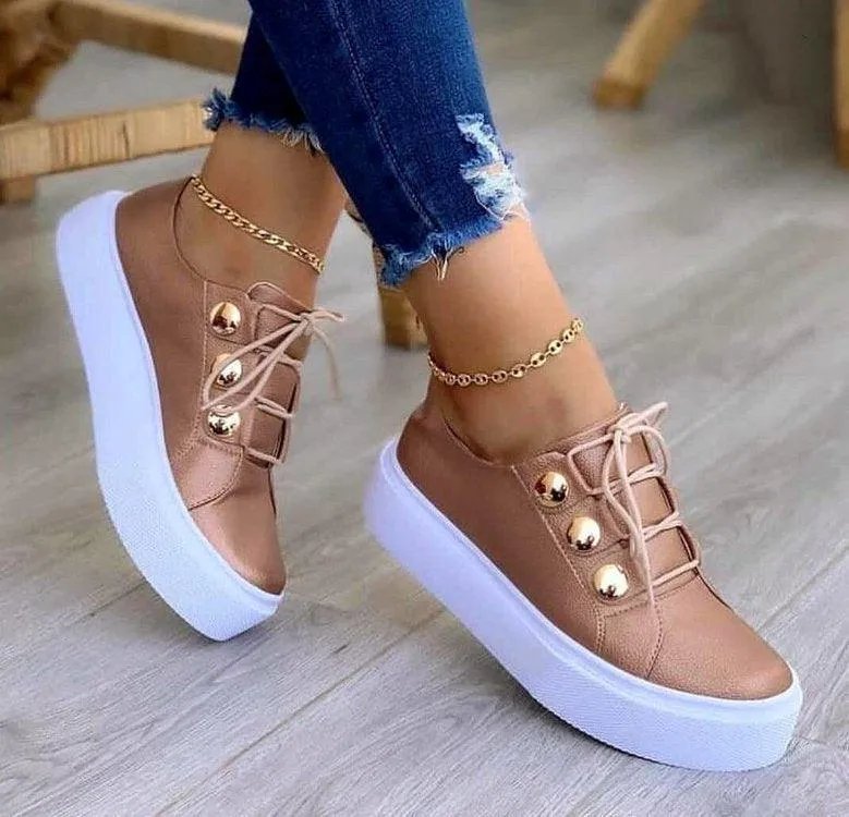 Casual Lace-Up Rivet Flats Women's Sneakers