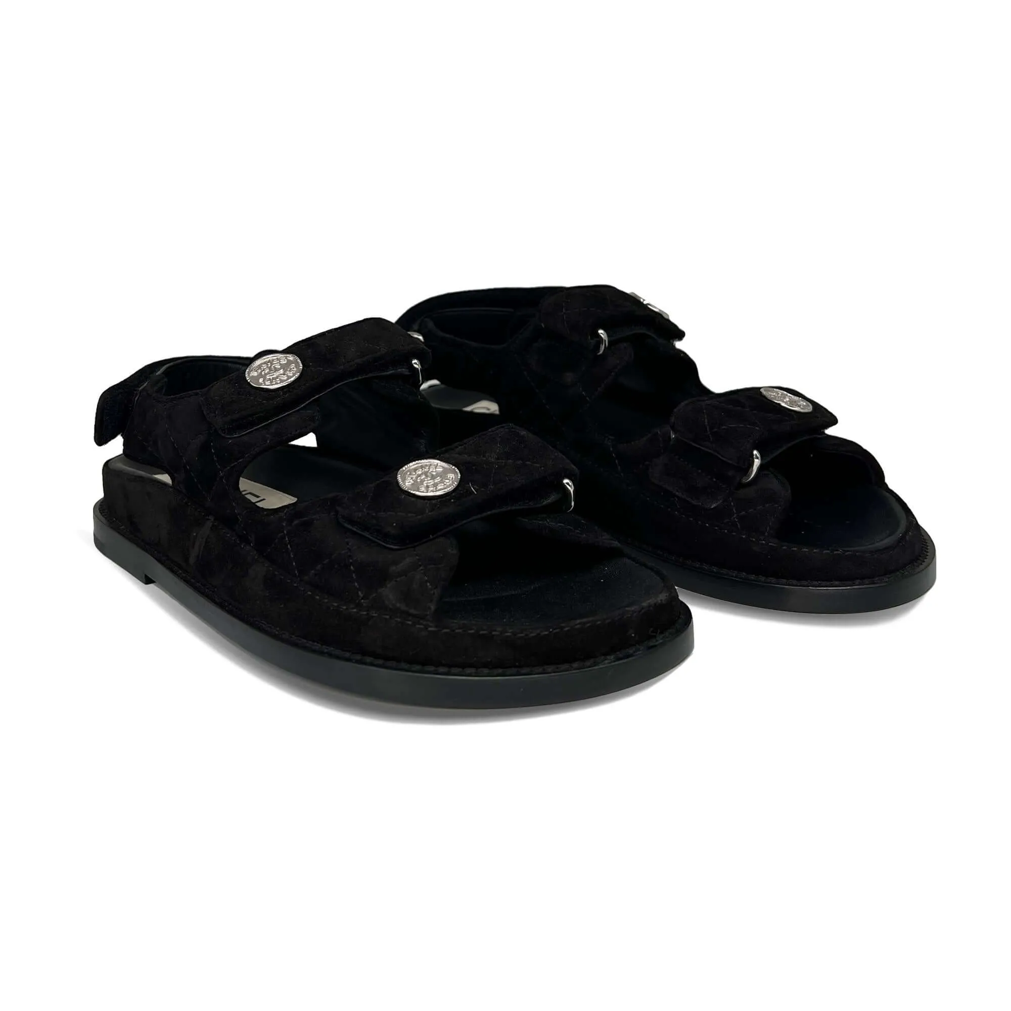 Chanel dad suede sandals black