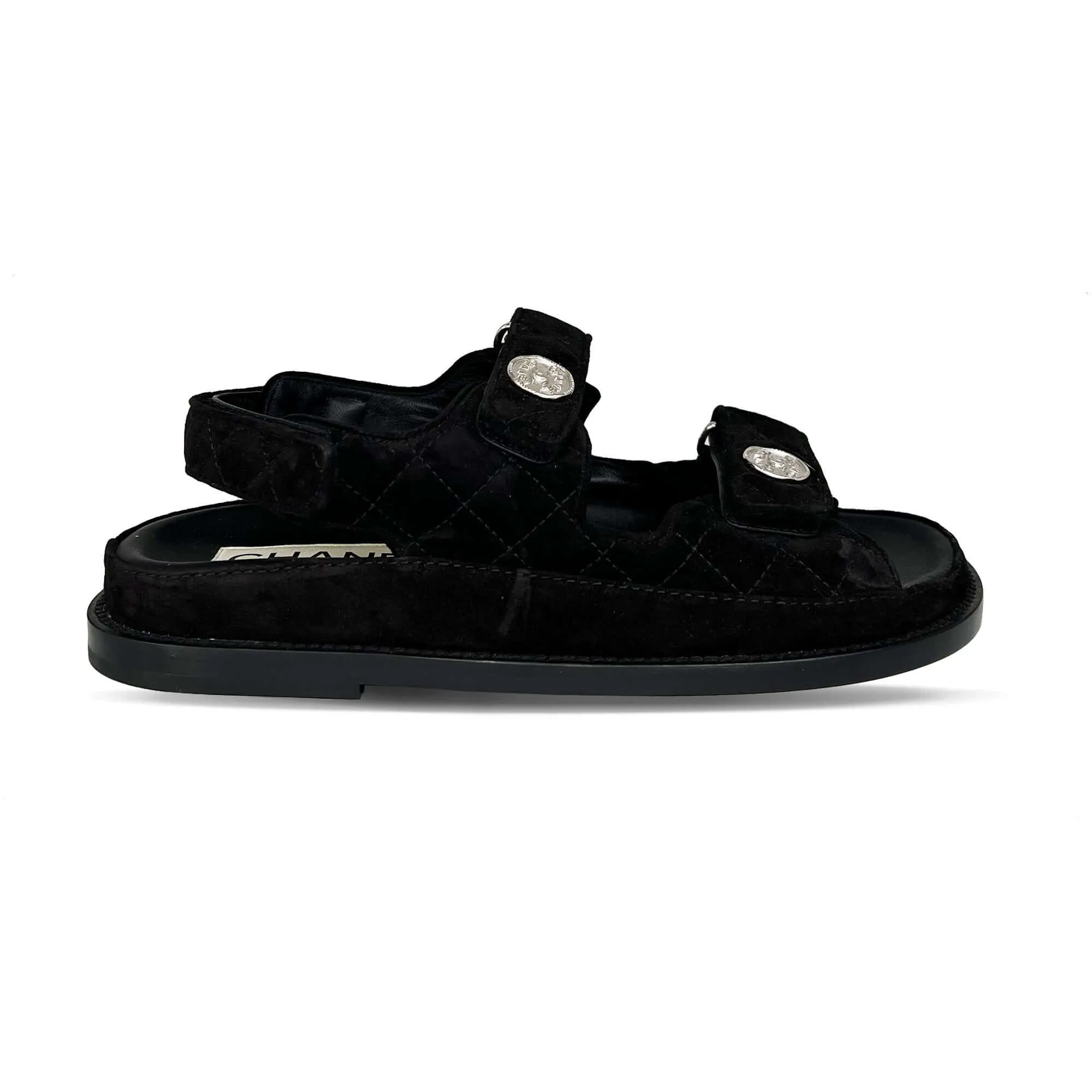 Chanel dad suede sandals black