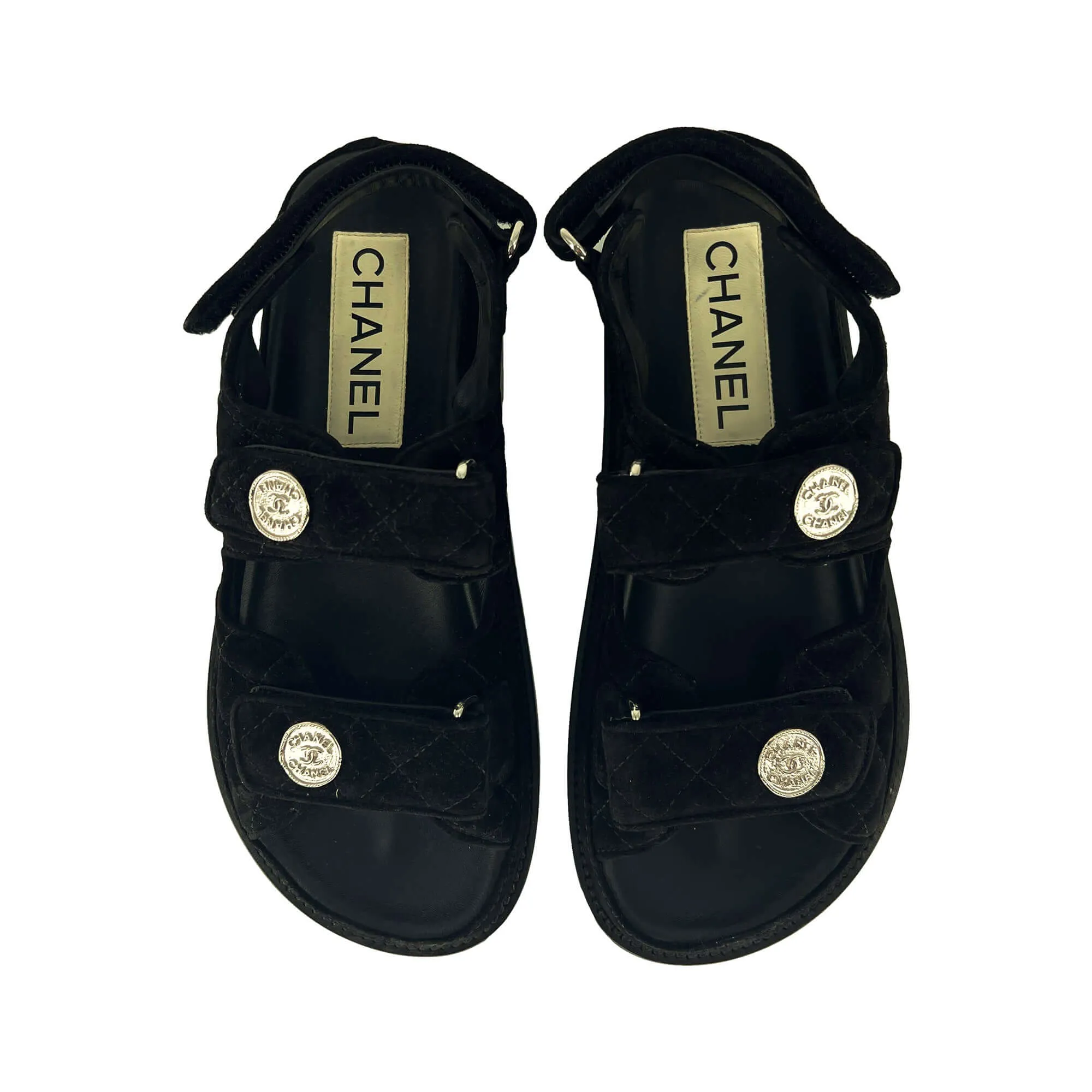 Chanel dad suede sandals black