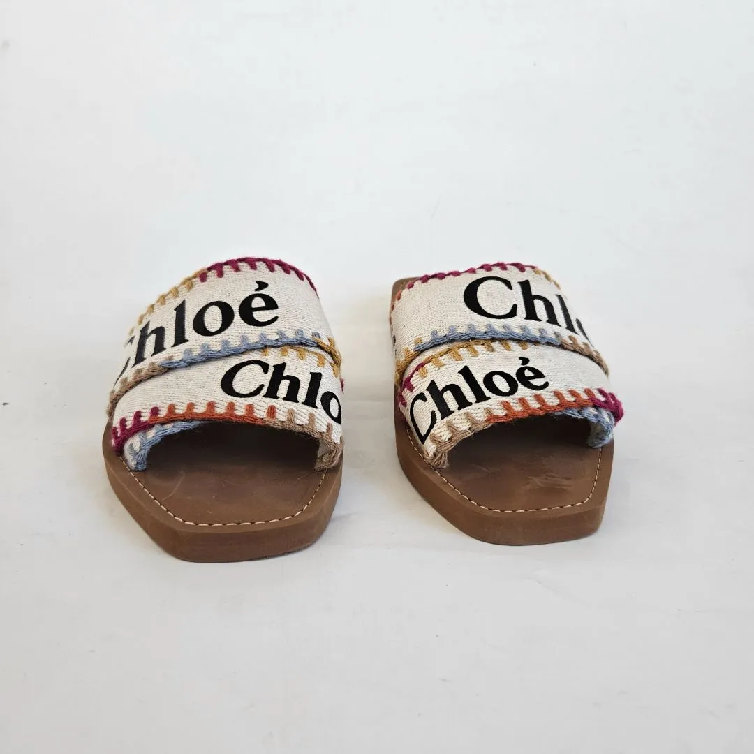 Chloe Woody canvas slides, 38