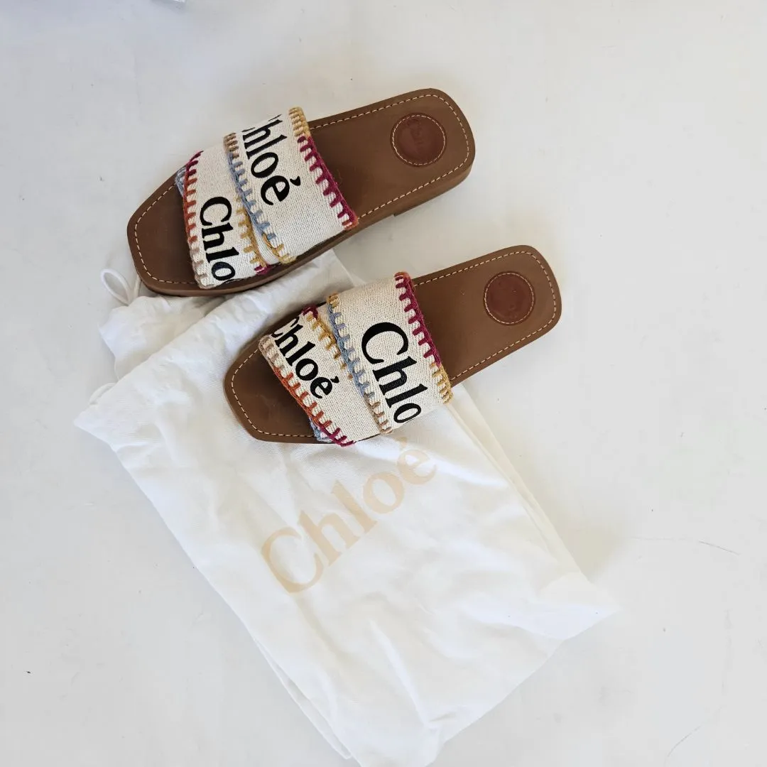 Chloe Woody canvas slides, 38