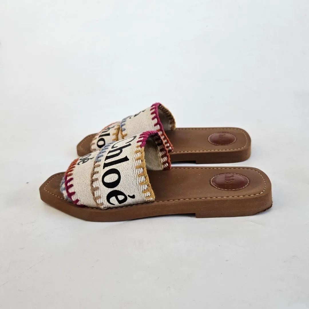 Chloe Woody canvas slides, 38