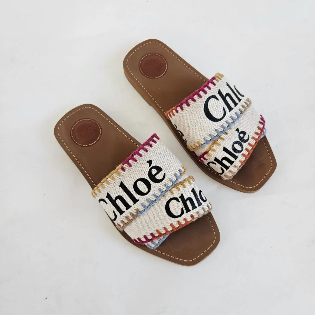 Chloe Woody canvas slides, 38