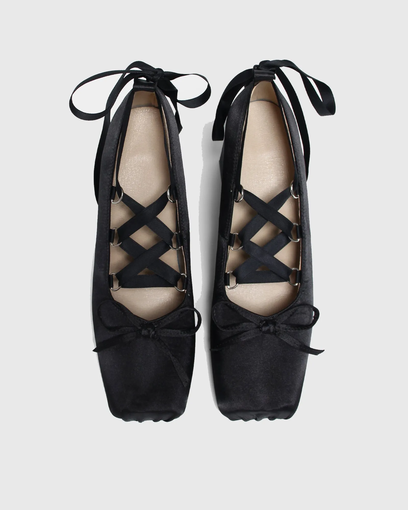 Ea Satin Lace Up Lolita Loafer In Black
