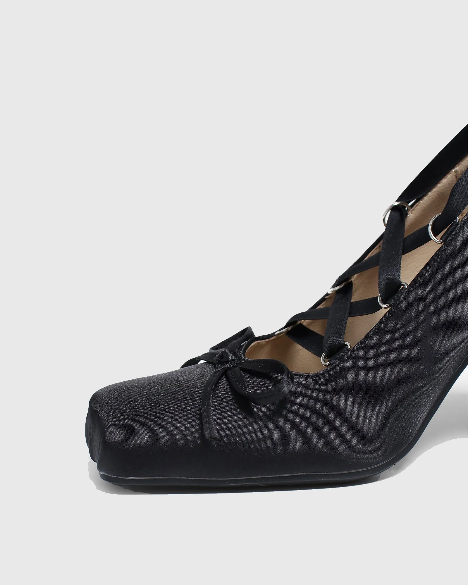 Ea Satin Lace Up Lolita Loafer In Black
