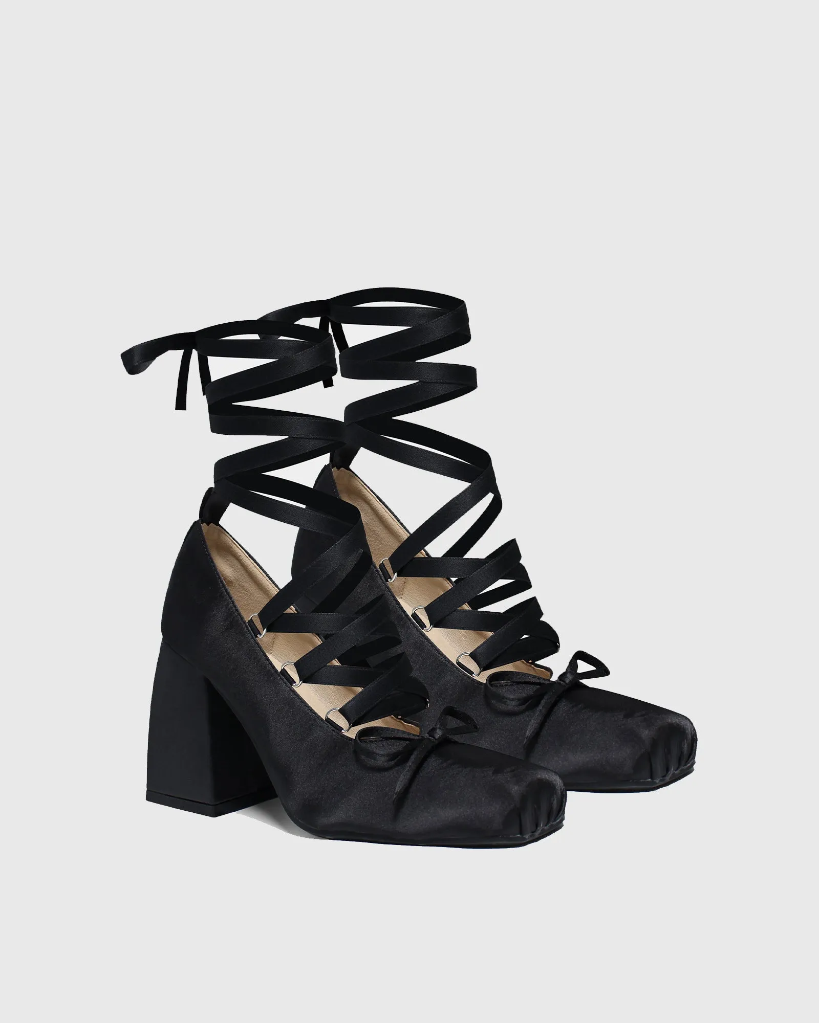 Ea Satin Lace Up Lolita Loafer In Black