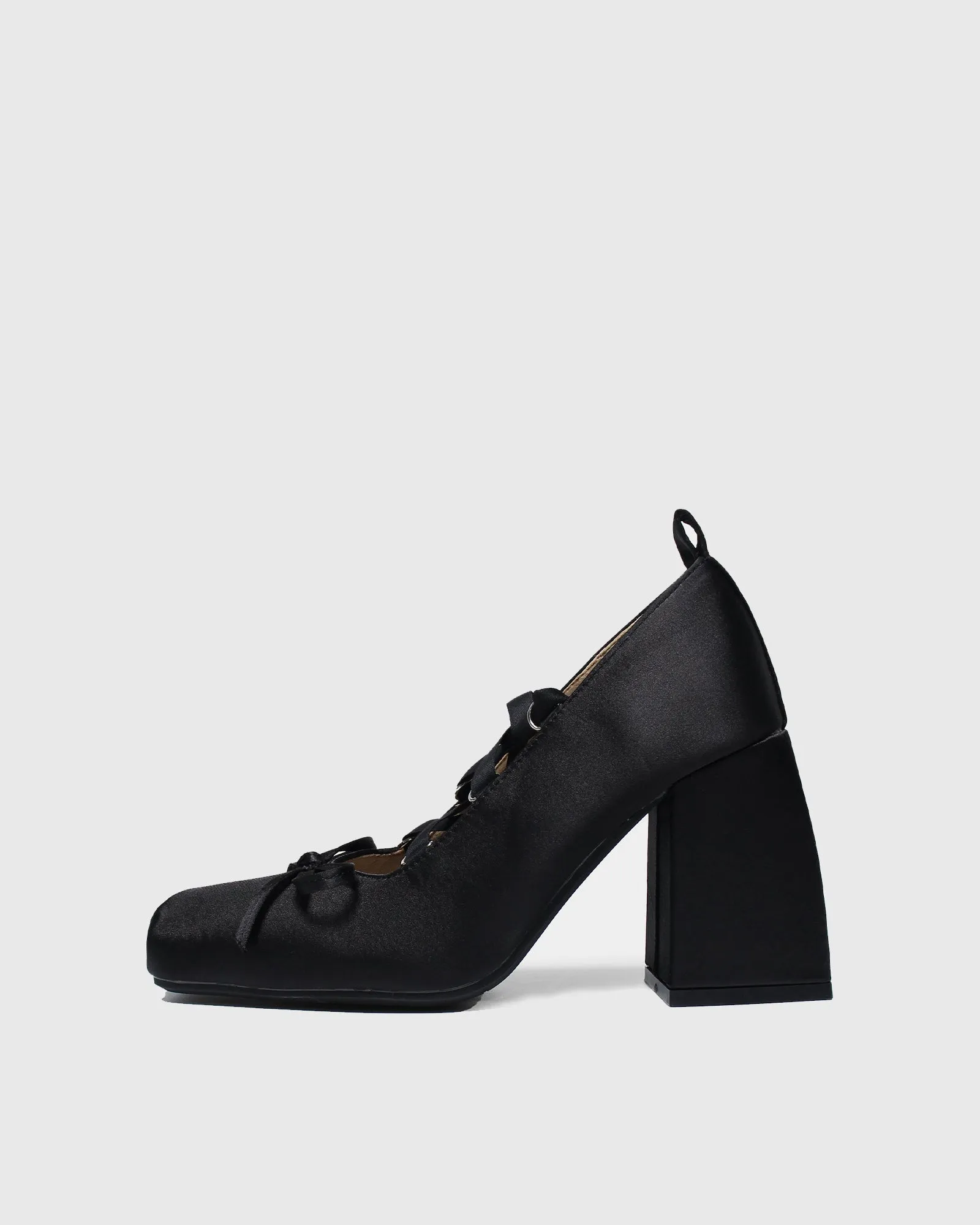 Ea Satin Lace Up Lolita Loafer In Black