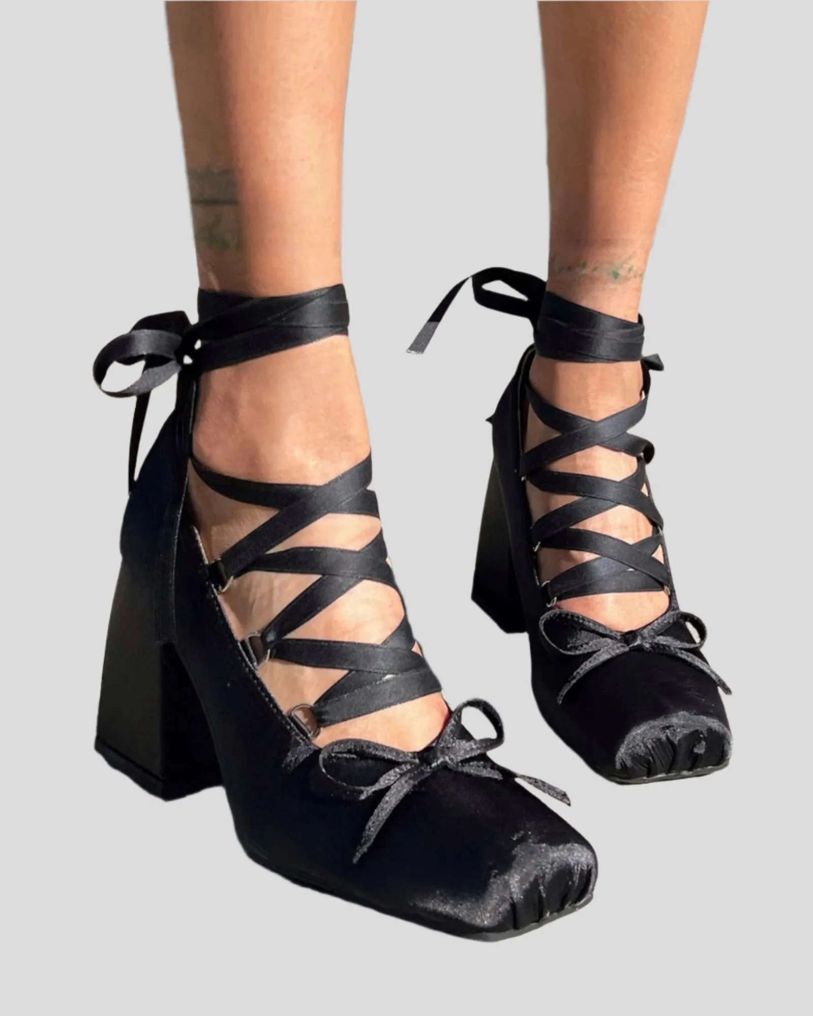 Ea Satin Lace Up Lolita Loafer In Black