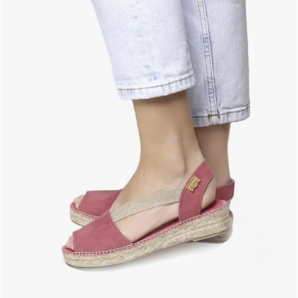 ELLA Ladies Suede Open-Toe Espadrilles Raspberry
