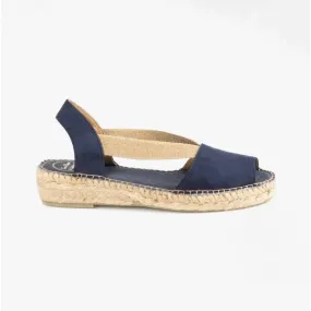 ETNA Ladies Leather Open-Toe Espadrilles Navy