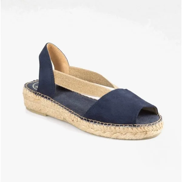 ETNA Ladies Leather Open-Toe Espadrilles Navy