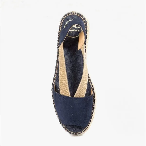 ETNA Ladies Leather Open-Toe Espadrilles Navy