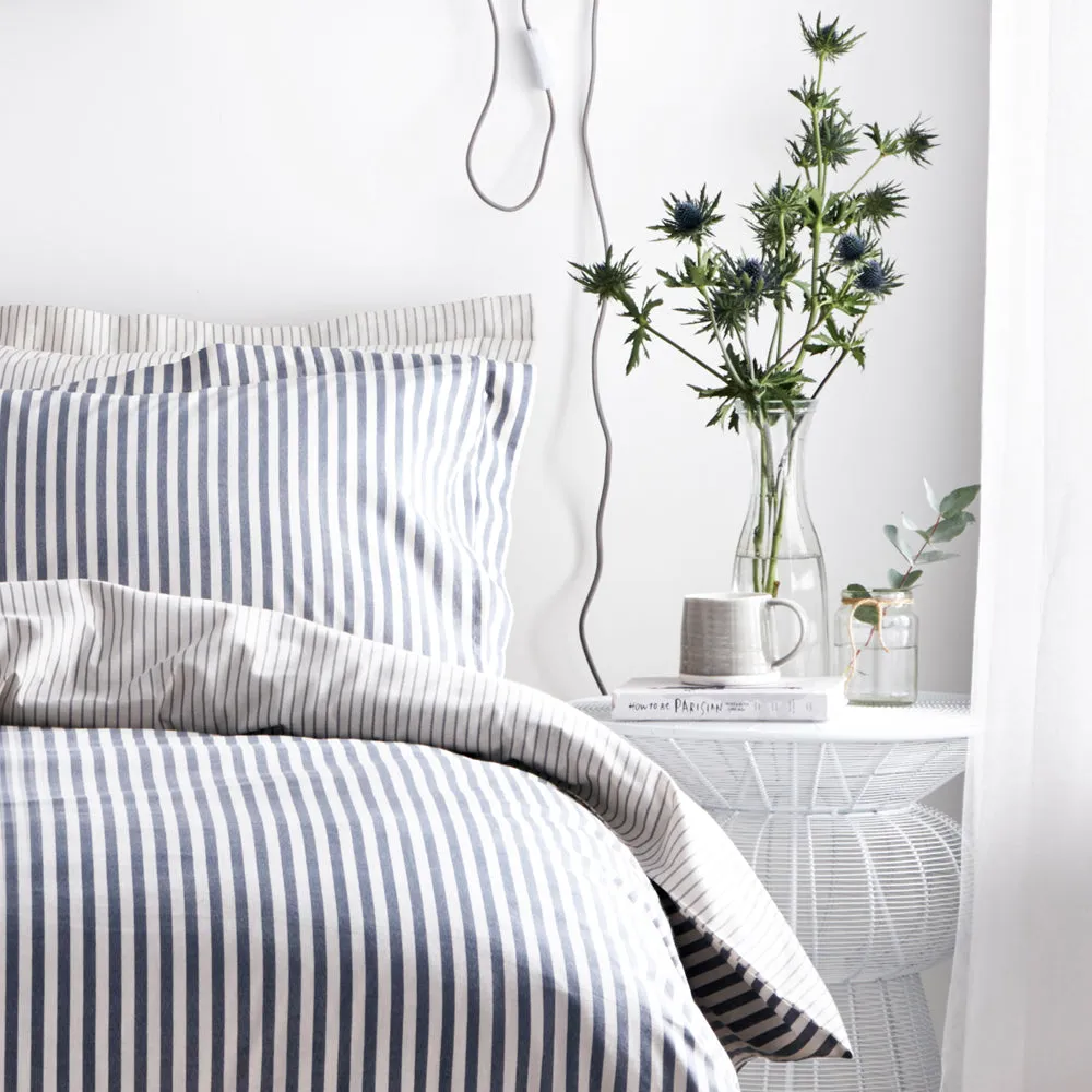 Hebden Mélange Stripe 100% Cotton Duvet Cover Set Navy/Grey