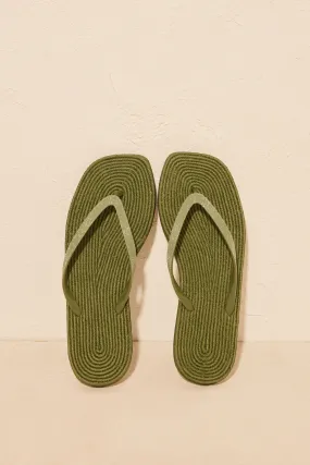 Khaki square toe flip flops