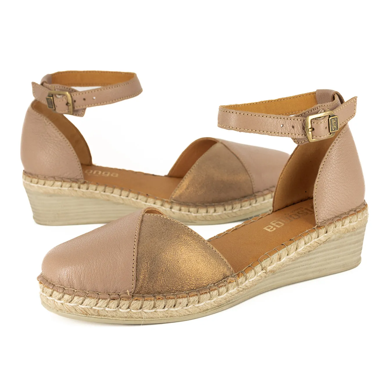 Mirembe : Ladies Leather Wedge Espadrille in Timber Cayak & Beige Spirit