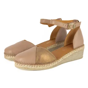 Mirembe : Ladies Leather Wedge Espadrille in Timber Cayak & Beige Spirit