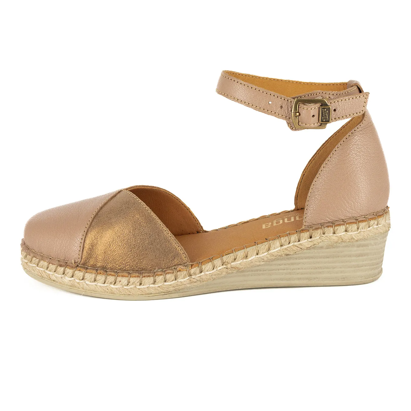 Mirembe : Ladies Leather Wedge Espadrille in Timber Cayak & Beige Spirit