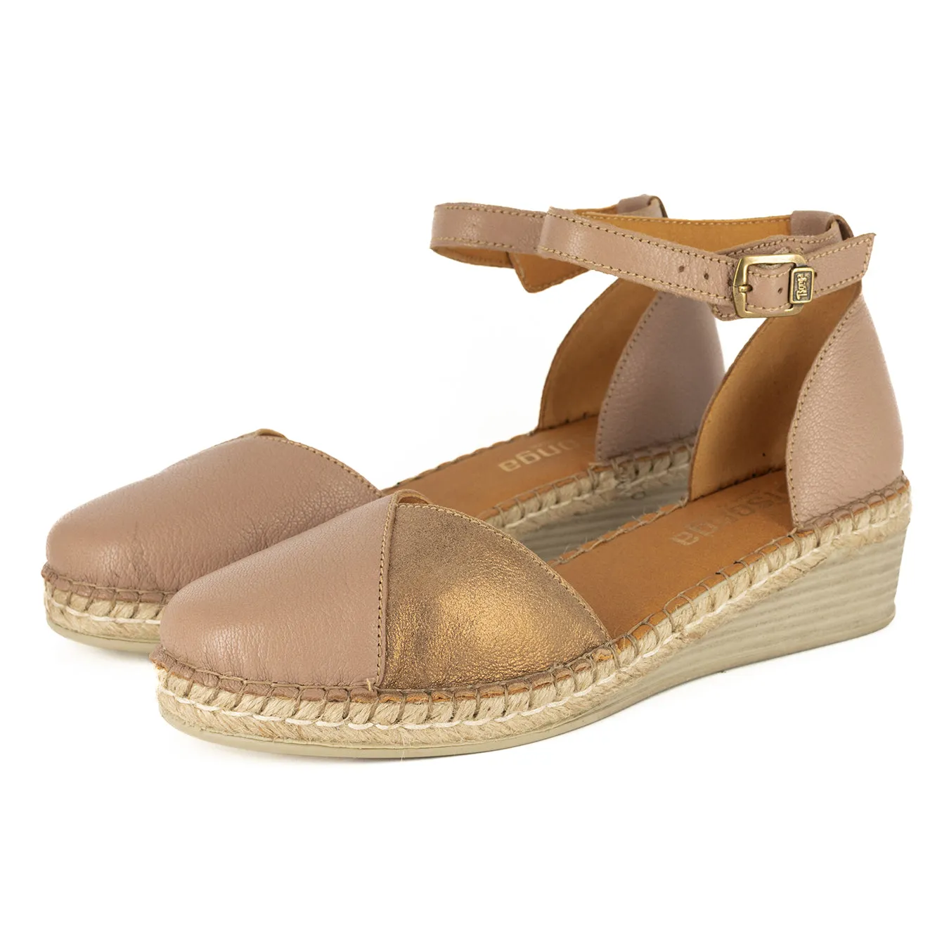 Mirembe : Ladies Leather Wedge Espadrille in Timber Cayak & Beige Spirit