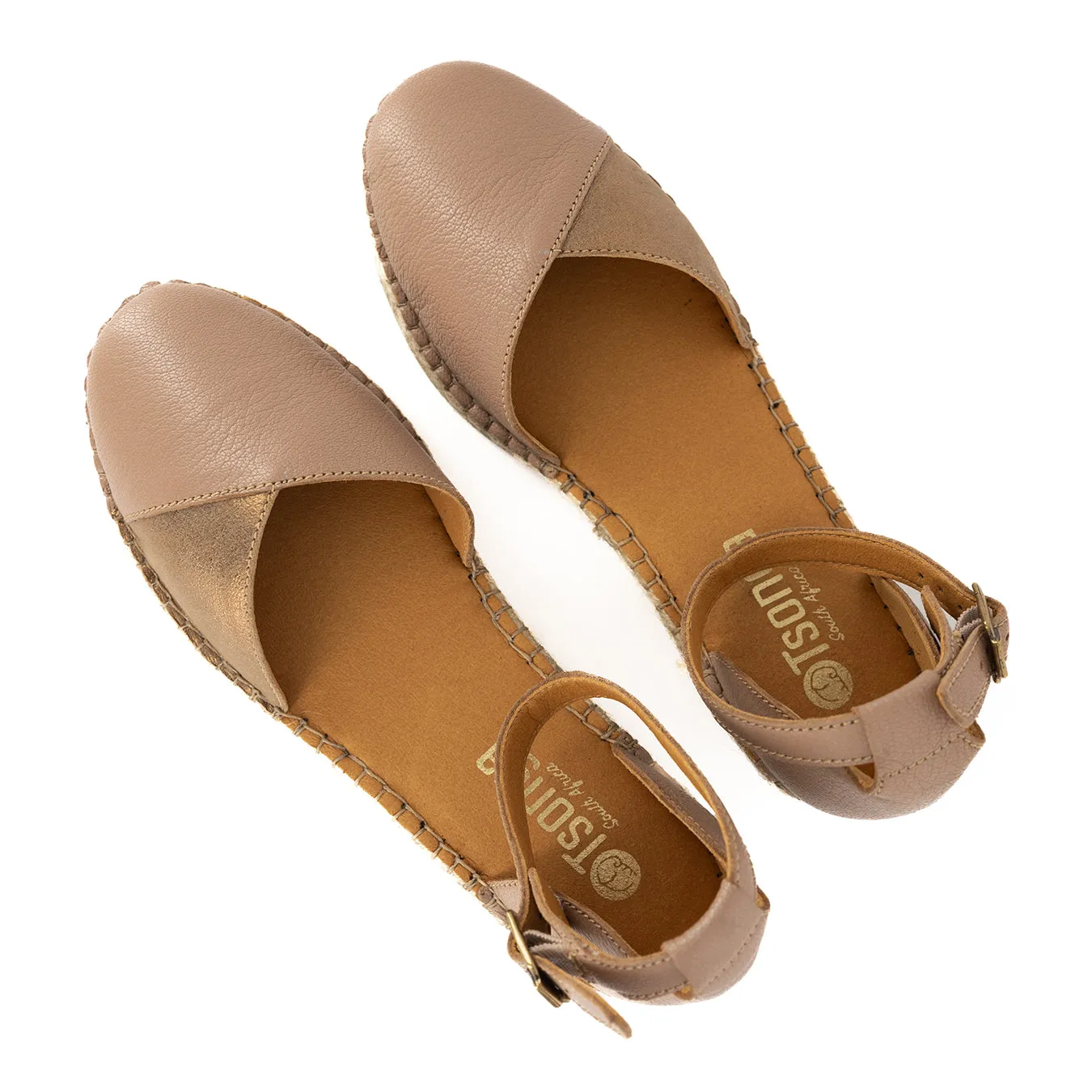 Mirembe : Ladies Leather Wedge Espadrille in Timber Cayak & Beige Spirit