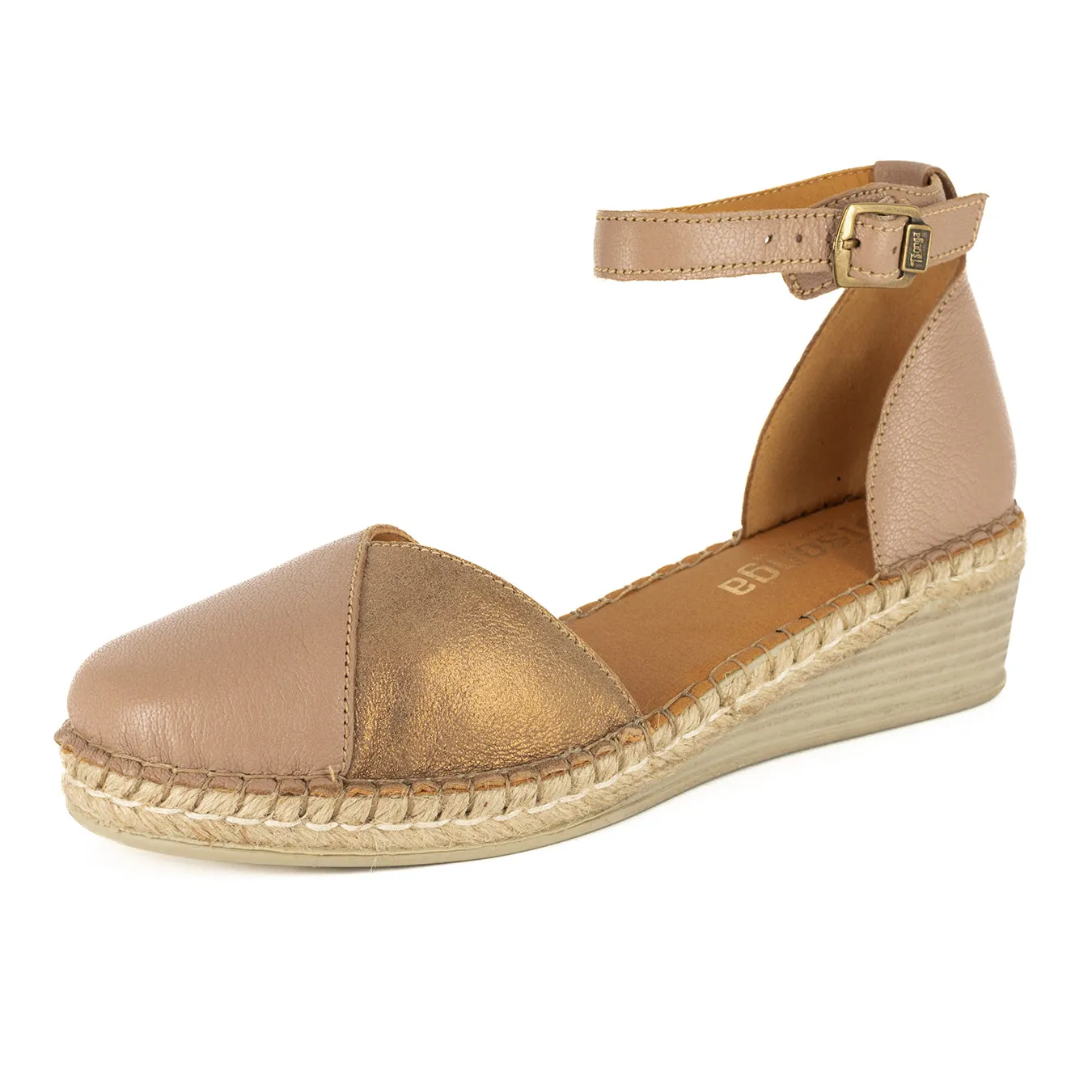 Mirembe : Ladies Leather Wedge Espadrille in Timber Cayak & Beige Spirit