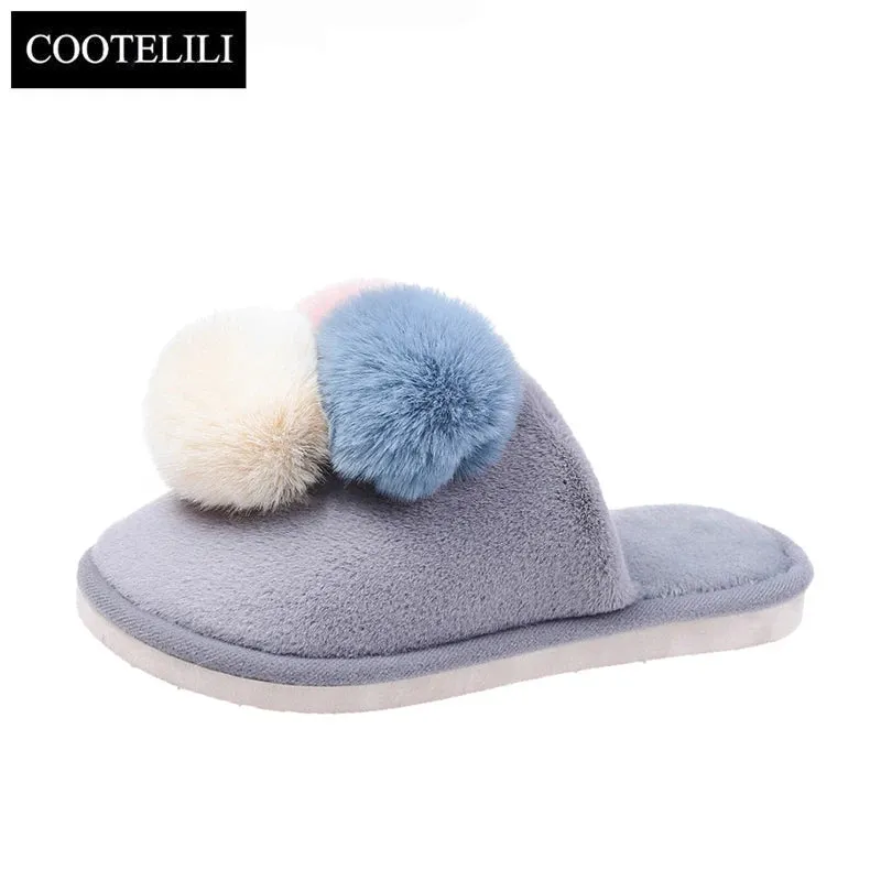 Mule Slippers with Multi-Color PomPoms for Women