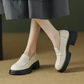 Platform Leather Penny Loafers for Women in Beige/Black