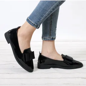 Women Shoes Bowtie Loafers Patent Leather Elegant Low Heels Slip On Footwear