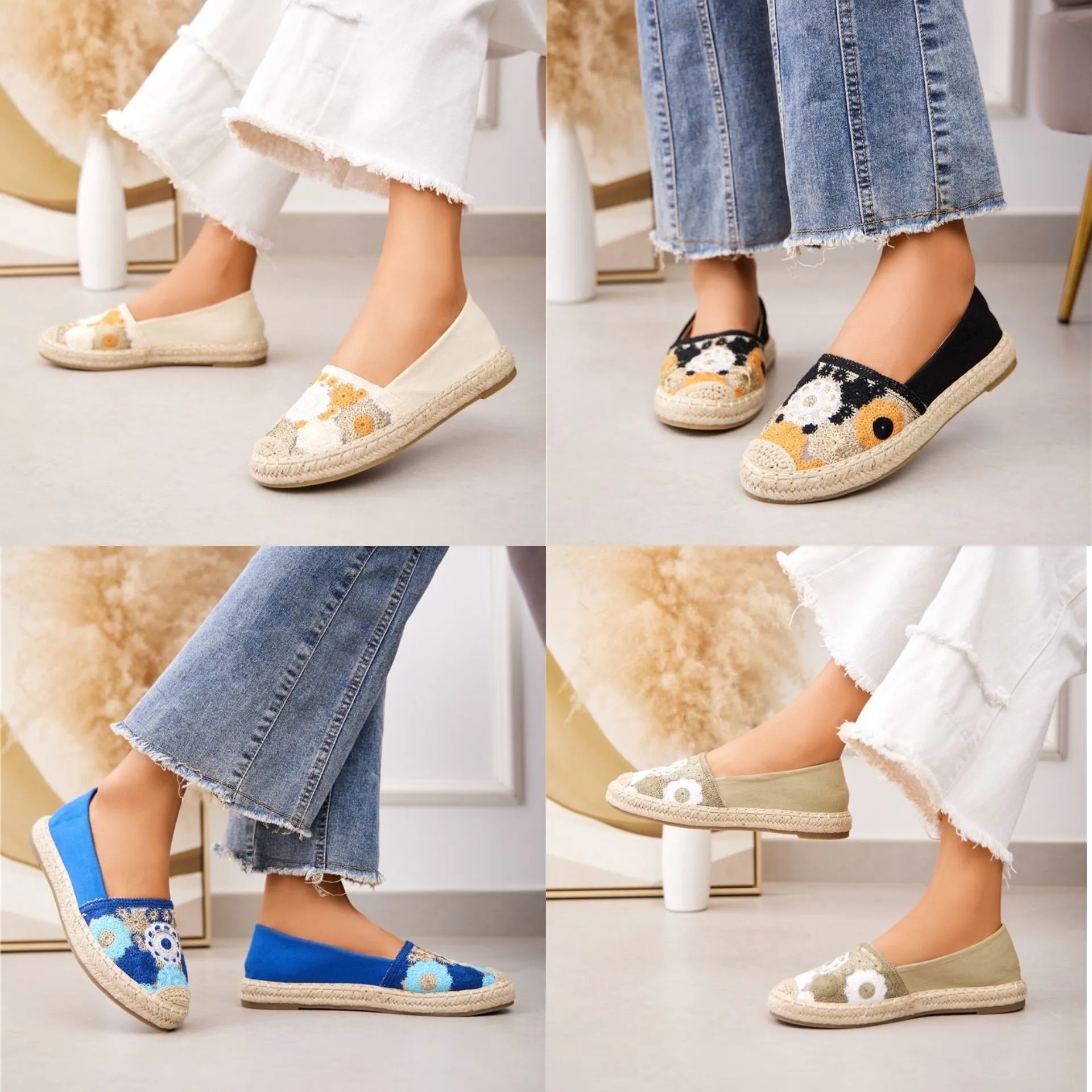 WOMEN'S EMBROIDED ESPADRILLE CLOSED TOE DESIGNER MULES IN BLACK