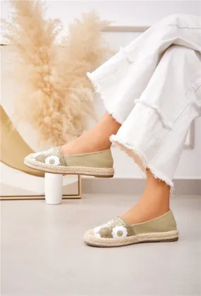 WOMEN'S EMBROIDED ESPADRILLE CLOSED TOE DESIGNER MULES IN GREEN