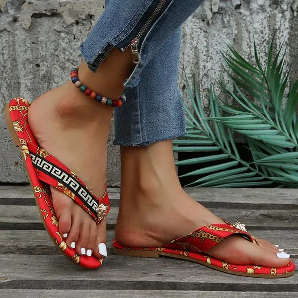 Women's Vintage Pattern Fashion Beach Flip Flops 83377428C
