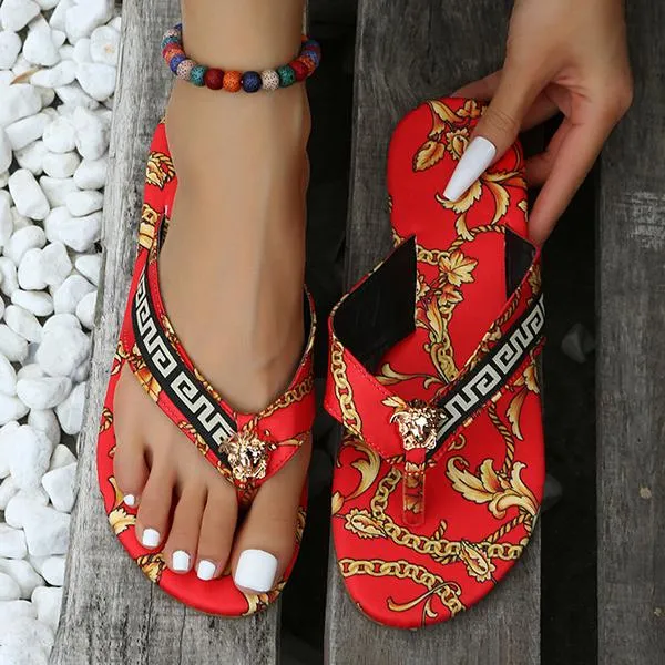 Women's Vintage Pattern Fashion Beach Flip Flops 83377428C